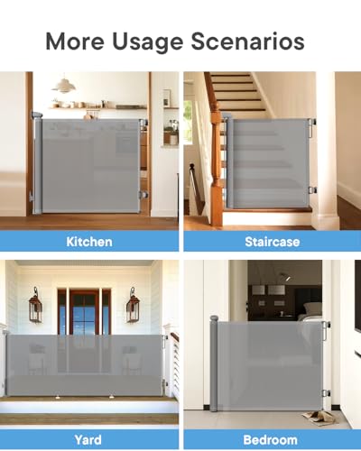 Extra Wide Retractable Baby Gate 71" Wide Fits Large Opening Gray (Gray / 34" Tall x 71" Wide)