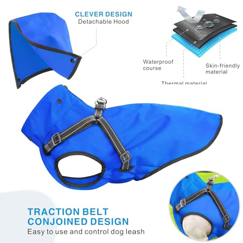 Dog Raincoat Waterproof Dog Hoodie Reflective Doggie Raincoat Hooded Adjustable Rain Jacket for Small Medium Large Dogs Puppies Doggie Black Red Yellow Green (S / Blue)