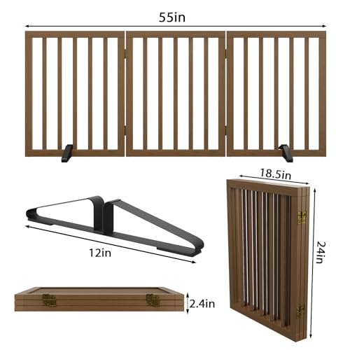 Dog Gate for Stairs (Black Walnut / 3 Panel - 55 inches Wide)