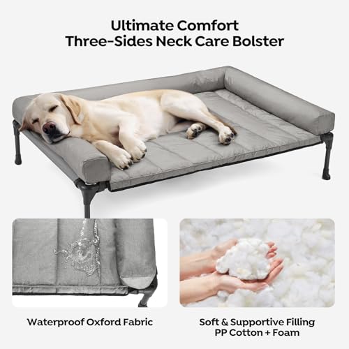 Outdoor Elevated Dog Bed with Waterproof Bolster Cushion (Light Grey / 49.0"L x 33.0"W x 9.0"Th)