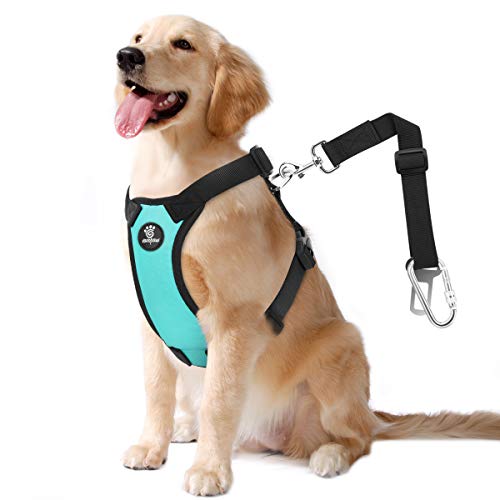 Dog Seat Belt Vest Harness for Car (Blue / L (Chest: 22-32.3", Neck: 16.9-26"))