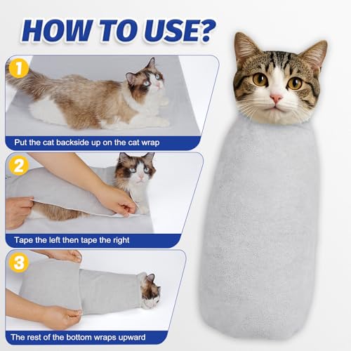 Cat Grooming Wrap for Nail Trimming (M-21.6in ( Weight:＜ 6lbs ) / Grey)
