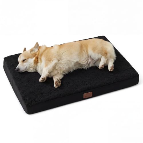 Washable Dog Crate Bed for Large Size with Comfy Sherpa (35"L x 22"W x 3"Th / Black)