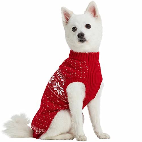 Christmas Snowflakes Holiday Festive Pullover Dog Sweater (22 inch (Pack of 1) / B Design: Dog - True Red)