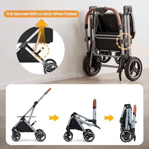 Dog Strollers for Small Medium Dogs Cats 44 lbs (Black&Beige)