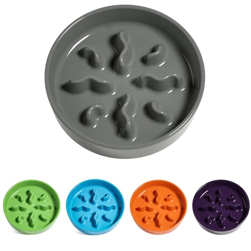 Ceramic Slow Feeder Dog Bowls Small Breed (Grey / S-0.5 Cups)