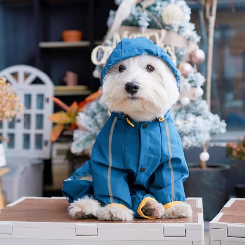 Dog Raincoat Waterproof Dog Rain Jacket with Hood (Bule / Small)