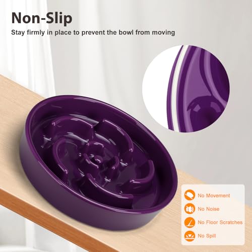 Ceramic Slow Feeder Dog Bowl (Flower - Deep purple / 2 Cups)