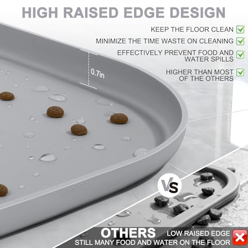 Waterproof Silicone Pet Food Mat with Raised Edge for Dog & Cat (Light Gray / 12"L x 12"W)
