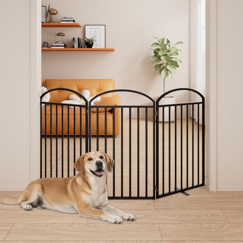 3 Panels Full Matel Freestanding Dog Gates (【3 Panels】72"W*36H" / Black)