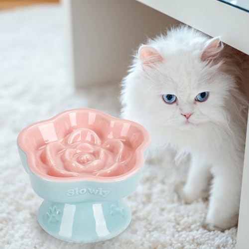 Raised Slow Feeder Cat Bowl (5.8" / Pink)
