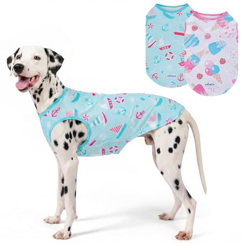 2Pack Dog Shirt for Large Dogs Soft Breathable T (XXX-Large (55-75lbs) / 3# Sailing Boat+Ice Cream)