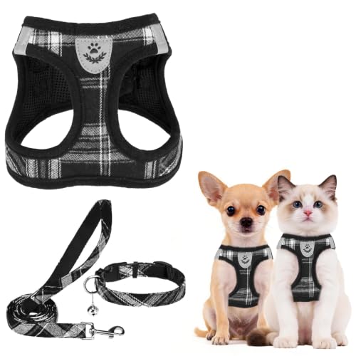 Dog Harness Collar and Leash Set No Pull for Small Medium Sized (Black / XXS (CHEST 11.5"-13"))
