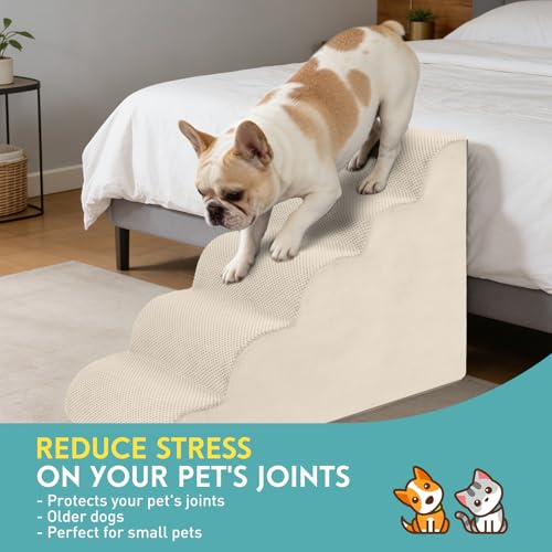 Dog Stairs for Small Dogs (Beige / 5-Step (H: 22.8IN))
