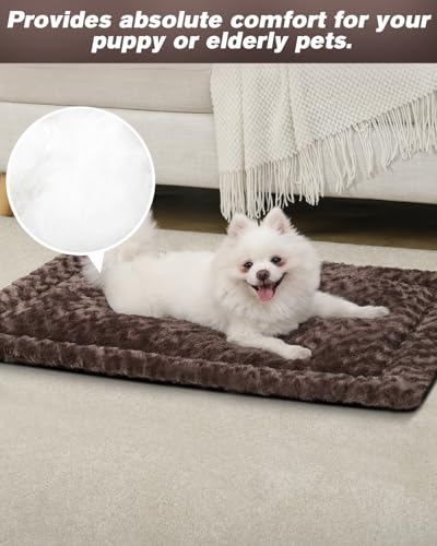 Washable Dog Bed Mat Large Size Fluffy Pet Crate Pad 42x28 XL (Brown / 42.00" x 28.00" x 1.50")