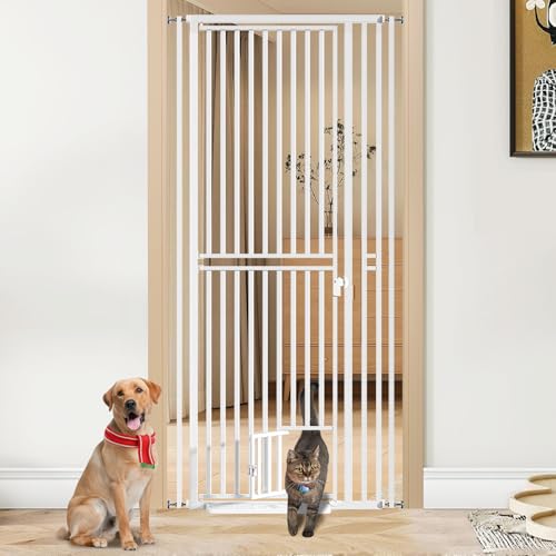 78.7 inch Extra Tall Pet Gates with Cat Door 27.5" ~ 37.4"