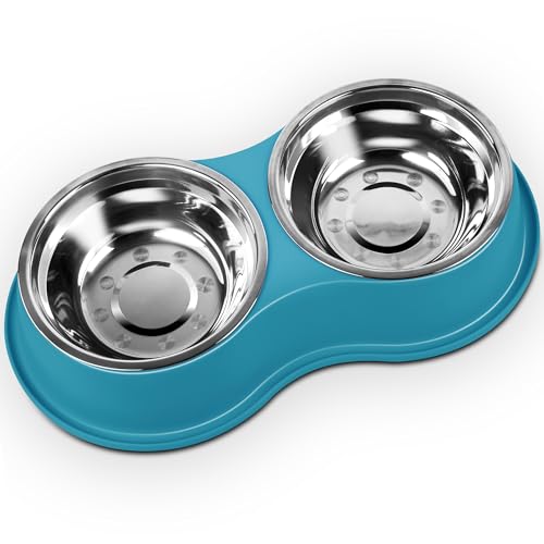 Dog Bowls Large Stainless Steel Dog Water and Food Bowls Set with No (Large-34oz / A-green)