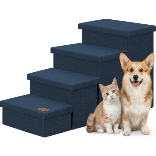 Dog Stairs with Storage (Navy Blue No Condo / 4)