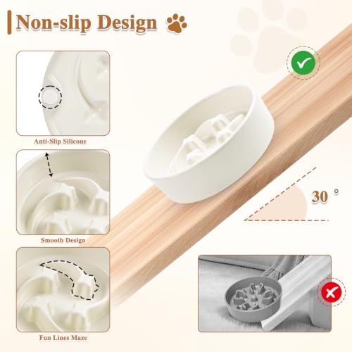 6.3” Elevated Slow Feeder Dog Bowls (White-M)