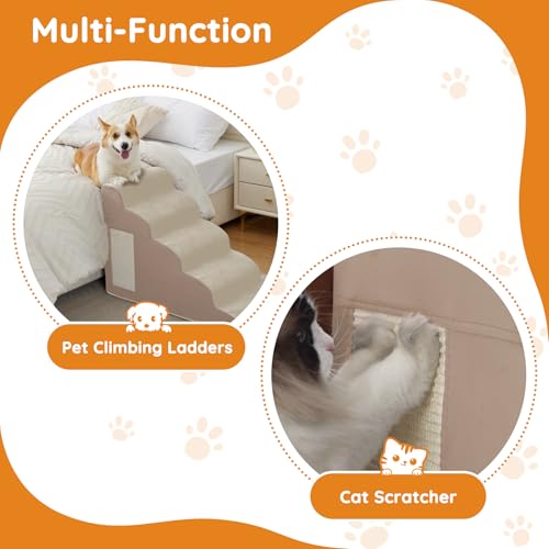 Dog Stairs for Small Dogs 19.7" H (Beige / 4-Step 19.7"H)