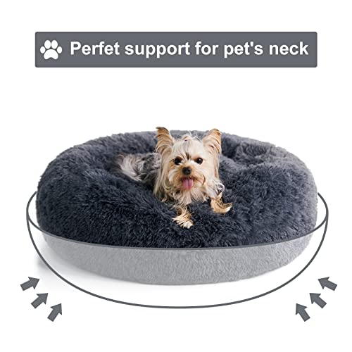 Small Round Calming Dog Bed Cat Bed for Comfy Sleep (24"L x 24"W x 8"Th / Navy Grey)