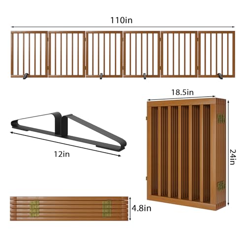 Freestanding Pet Gate Foldable Dog Gate (Walnut / 6 Panel - 110 inches Wide)