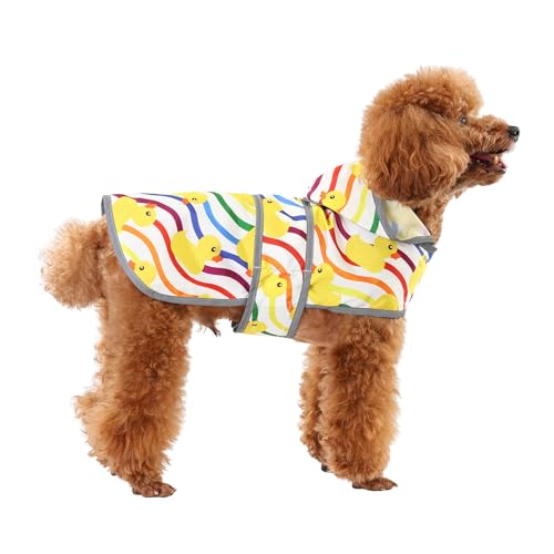 Dog Raincoat Waterproof Dog Rain Jacket with Hood (Rainbow Ducks / X-Small)