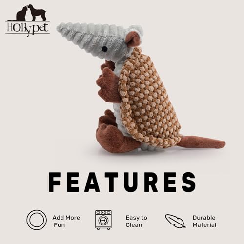 Armadillo Squeaky Puppy Dog Toys for Small Medium Dogs (8 IN / Brown and Bronze)