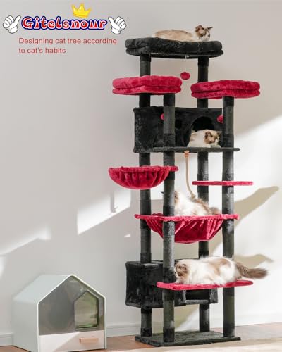 Cat Tree 74" Tower for Large Cats (74 inch / Black and red)