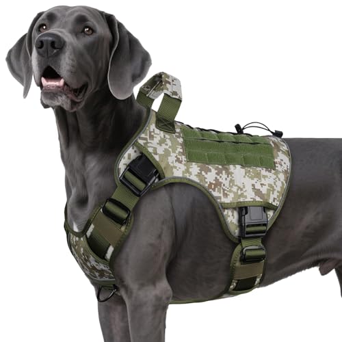 Tactical Dog Harness for Extra Large Dogs (Green&Camo / XX-Large: 110-160 lbs (Chest:36-43",Neck:26-37"))