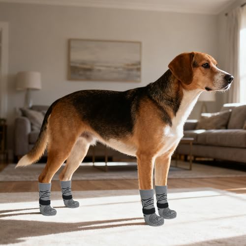 Anti Slip Dog Socks for Hot (Tiger Grey / Small)
