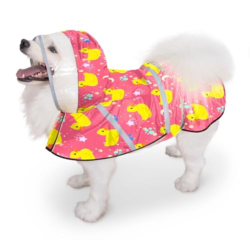 Dog Raincoat Adjustable Rain Jacket with Hooded Double Layer for Large Medium Small Dogs Puppies (Duck Pink / Small)