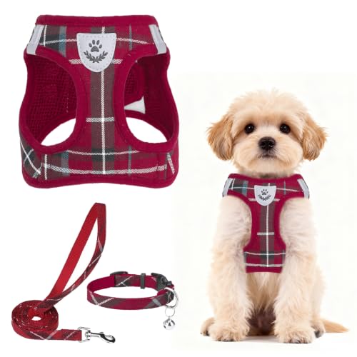 Dog Harness Collar and Leash Set No Pull for Small Medium Sized (Red / S (CHEST 14.5"-16"))