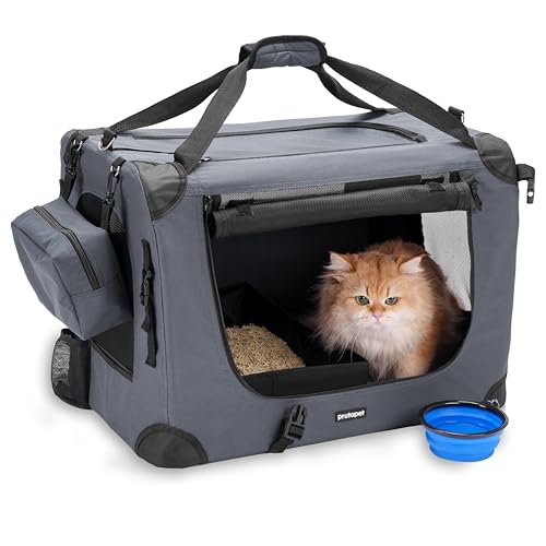 Large Cat Carrier 24"x16.5"x16.5" Soft (Grey (With Litter Box) / 24.0"L x 16.5"W x 16.5"H)