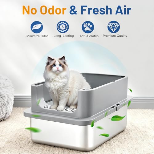2 Pack XL Stainless Steel Cat Litter Box with Lid and High Sides (X-Large)