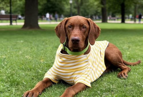 Turtleneck Dog Shirt Cute Doggie Embroidery Super Soft Dog Sweatshirt Stretchy Striped Puppy Pullover for Cats Small Medium Large Dogs (Yellow Striped / 6X-Large)
