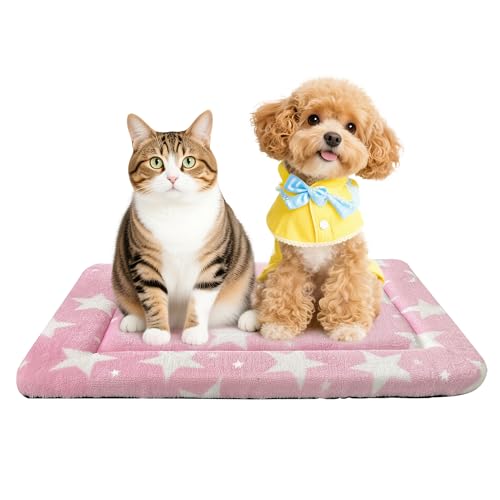 Dog Bed Mat Soft & Comfortable Dog Kennel Pad for Crate (S(24"*18"*1.5") / Big&Little Stars Pink-1pc)