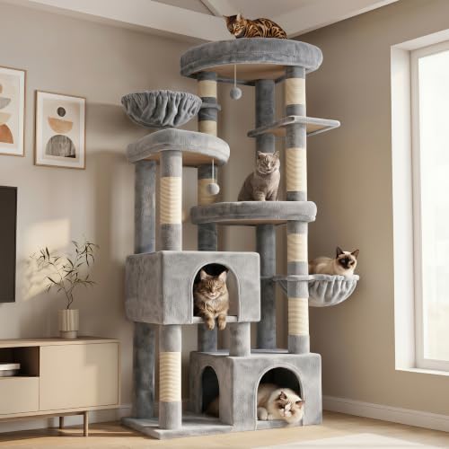Cat Tree Tower with Tiered Padded Platforms (Light Gray)