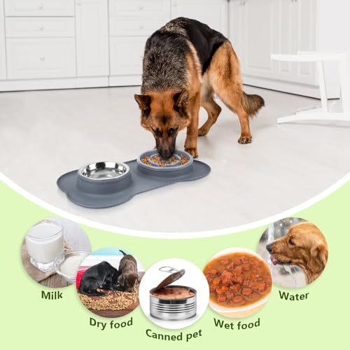 Slow Feeder Dog Bowls to Slow Down Eating (Large-2 Cup/17 oz each / Grey)