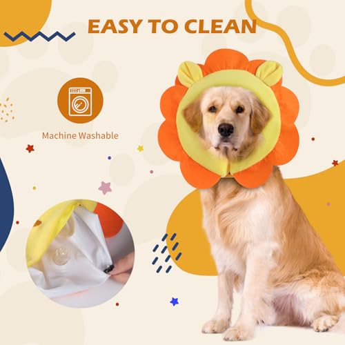 Inflatable Recovery Dog Collar (Orange Lion / Large + (Neck:18''-20''))