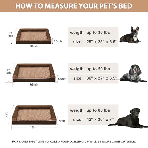 Orthopedic Washable XLarge Dog Bed for Senior Dog Cozy Sleep (42"l x 30"w x 7"th / Brown)