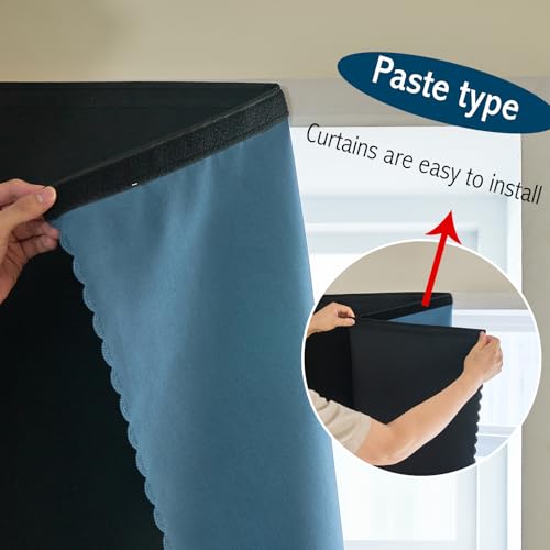 Self Adhesive Curtains 100% Blackout Shades Window Cover Sticky Curtain Portable Easy Open Black Out Curtains for Bedroom Living Room No Drilling (Black/ Thickened / 59"W x 63"L (Pack of 1))