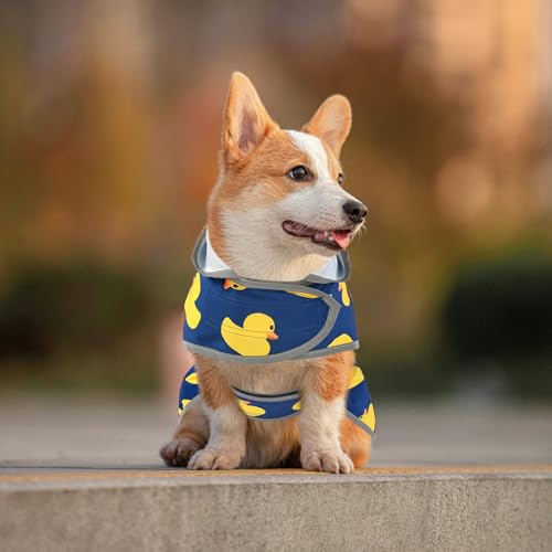 Dog Raincoat for Large Dogs Waterproof Jacket Hooded Rain Coats with Reflective Strips Leash Hole & Poncho Adjustable Fit (Blue Duck / X-Large)