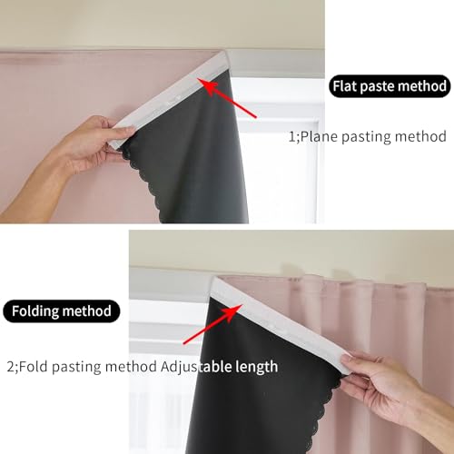 Self Adhesive Curtains 100% Blackout Shades Window Cover Sticky Curtain Portable Easy Open Black Out Curtains for Bedroom Living Room No Drilling (Pink/ Thickened / 59"W x 63"L (Pack of 1))