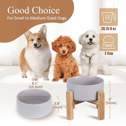 Ceramic Elevated Dog Bowl with Bamboo Stand (Medium / Grey)