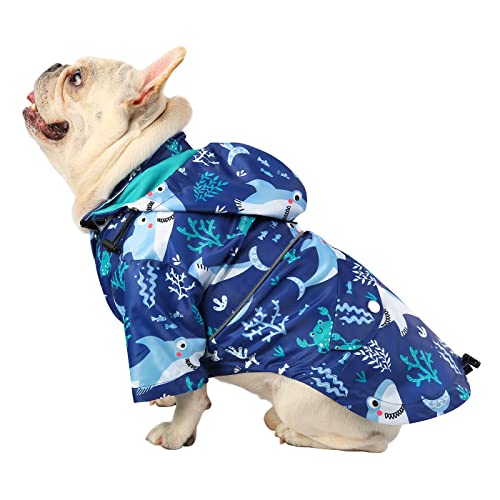 Premium 2 Layer Zip Dog Raincoat Poncho w (Medium / Sharks)