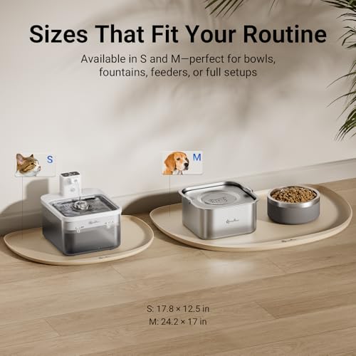 Cat Food Mat Silicone Waterproof Feeding Mat (18"L x 12.5"W / Almond)