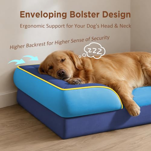 Orthopedic Dog Beds for Large Sized Dog with Bolster (36.0"L x 27.0"W x 8.0"Th / New Jersey)