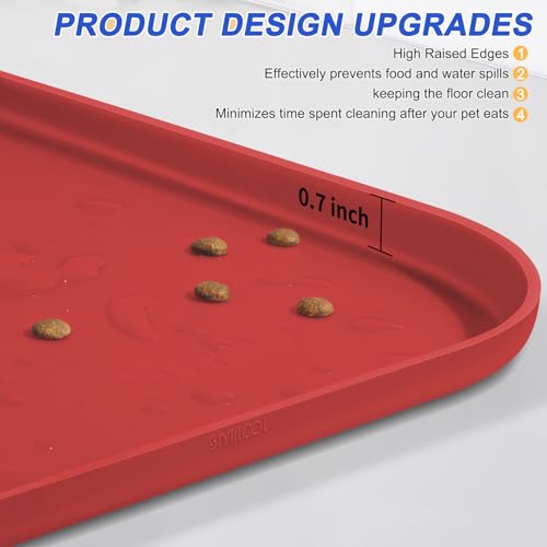 Waterproof Silicone Pet Food Mat with Raised Edge for Dog & Cat (Red / 19"L x 12"W)