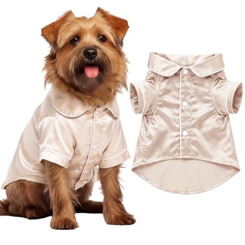 Dog Silk Pajamas Shirt Puppy Satin Pjs for Small Dog (M / Champagne)
